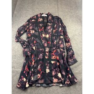 Thakoon Addition Dark Floral Silk V-Neck Mini Dress Wedding Guest Fairy Womens 4